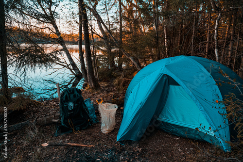 Camping on the lake and forest