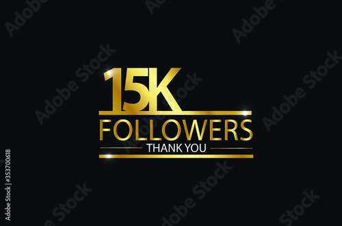 15K, 15.000 Followers celebration logotype with golden and Spark light white color isolated on black background for social media - Vector