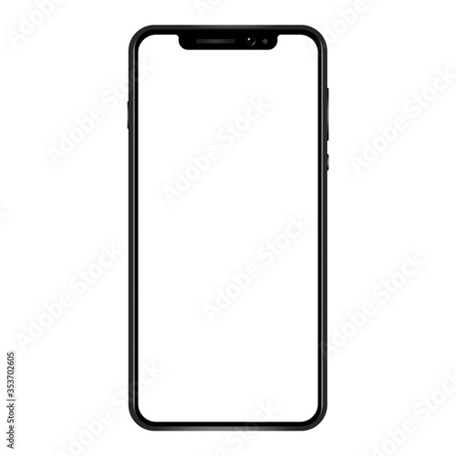 High detailed realistic frameless smartphone vector illustration mockup. Black mobile phone isolated on white background. For user interface test or presentation.