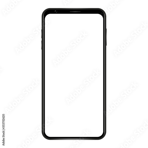Realistic frameless smartphone vector illustration mockup. Black mobile phone isolated on white background. For user interface test or presentation.