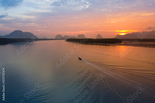 Beautiful Sunrise aerial view landscape Phang nga sam chong Thailand © Thanunchakorn