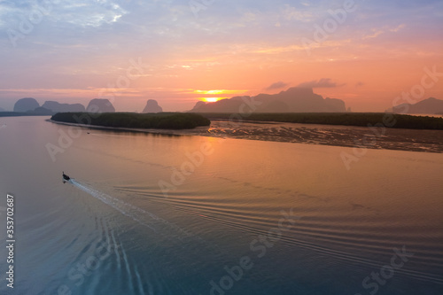 Beautiful Sunrise aerial view landscape Phang nga sam chong Thailand