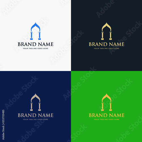 Luxury Elegant Islamic Arched Real Estate Business Palace Logo design vector template illustration. Arabic style architecture building design concept icon.