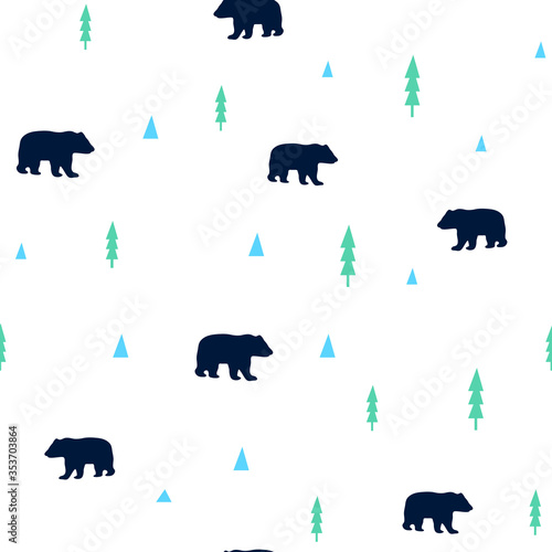 Hand drawing cute bear seamless pattern vector.	