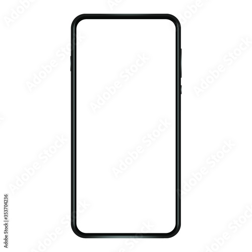 High detailed realistic frameless smartphone vector illustration mockup. Black mobile phone isolated on white background. For user interface test or presentation.