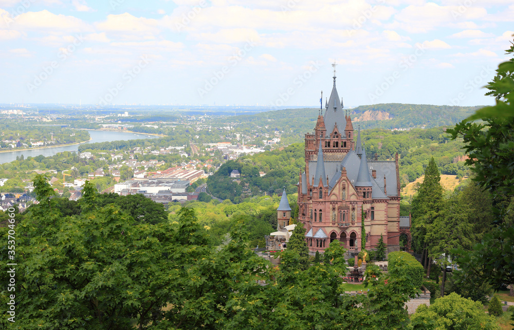 Fototapeta premium Drachenburg Castle, Rhine valley and the city of Bonn. Germany, Europe.