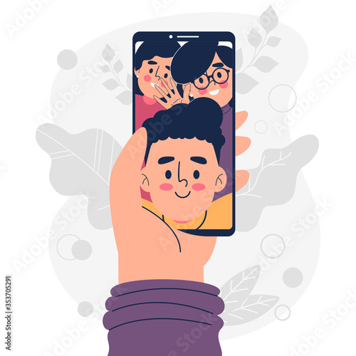 Flat of video call with friends vector illustration