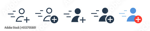 Quick registration line vector icon. 
People vector symbol. Avatar with plus icons set for web design. Modern flat web profile icon for app design. User face minimal flat linear icons
