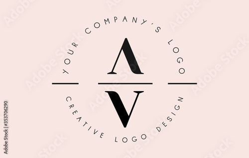 Letters AV A V Logo set as a stamp or personal signature. Simple AV Icon with Circular Name Pattern.