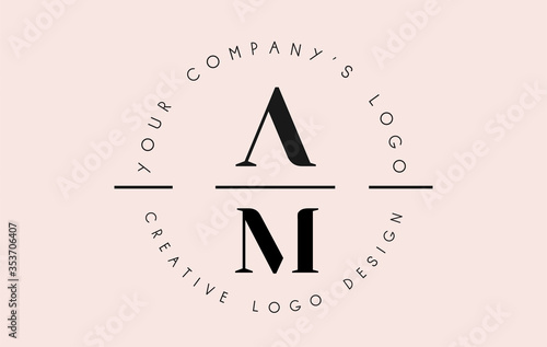Letters AM A M Logo set as a stamp or personal signature. Simple AM Icon with Circular Name Pattern.