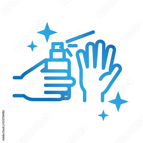 personal hand hygiene, using alcohol spray, disease prevention and health care gradient style icon