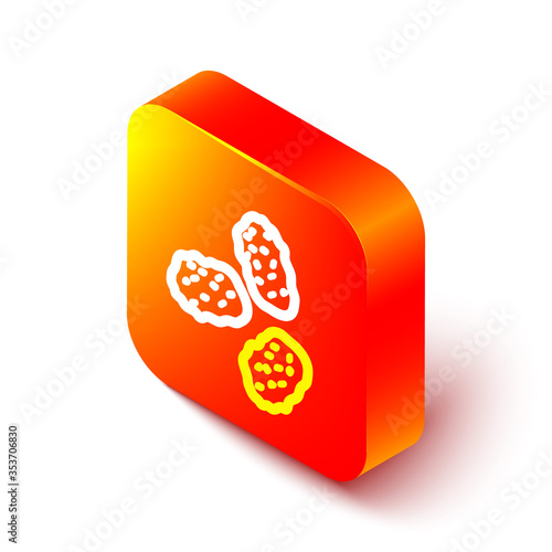 Isometric line Chicken nuggets icon isolated on white background. Orange square button. Vector. Illustration