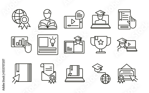 elearning online education and development class set line style icon