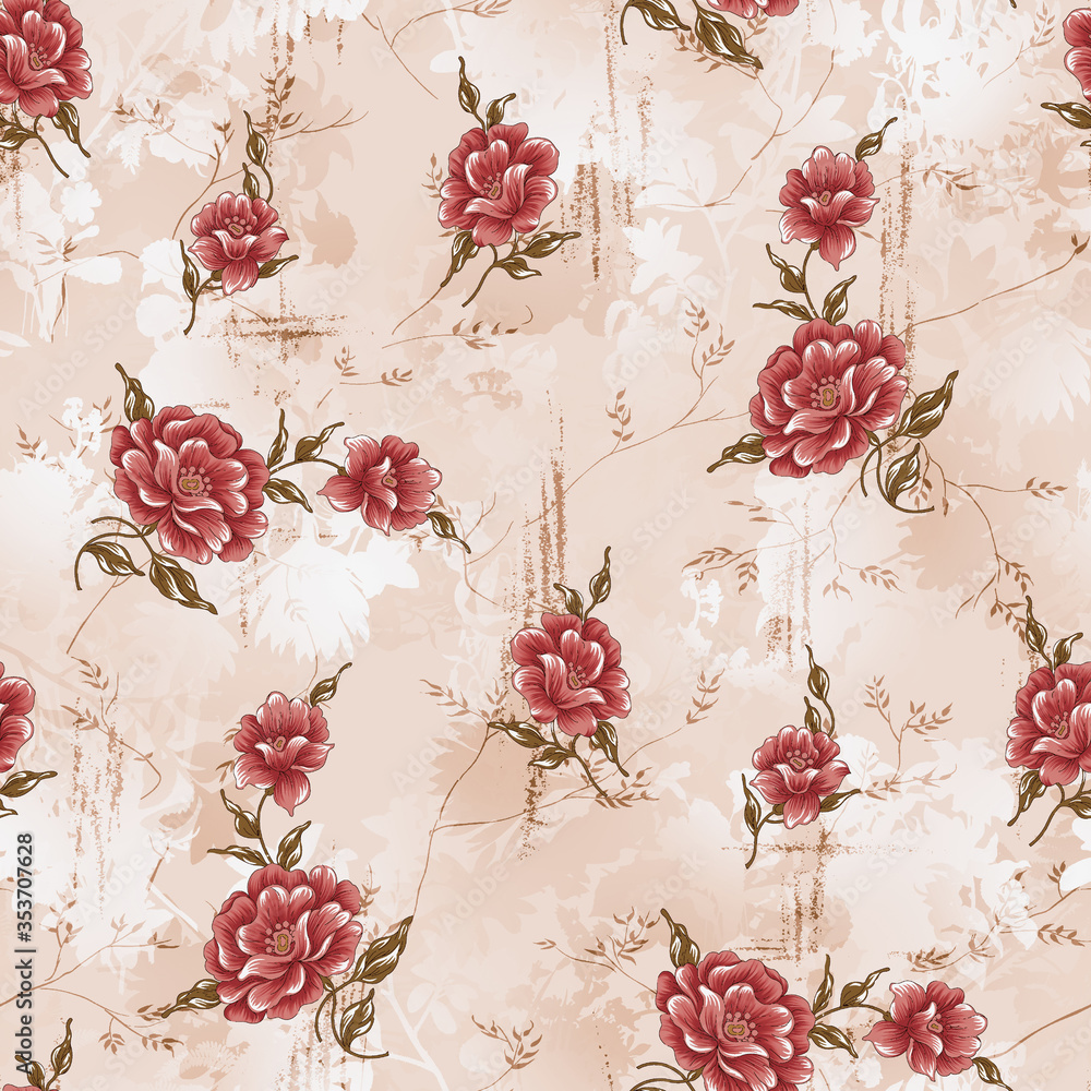 beautiful flower pattern, floral colorful seamless allover design,watercolor Textile Design.wallpaper fabric print with background - illustration