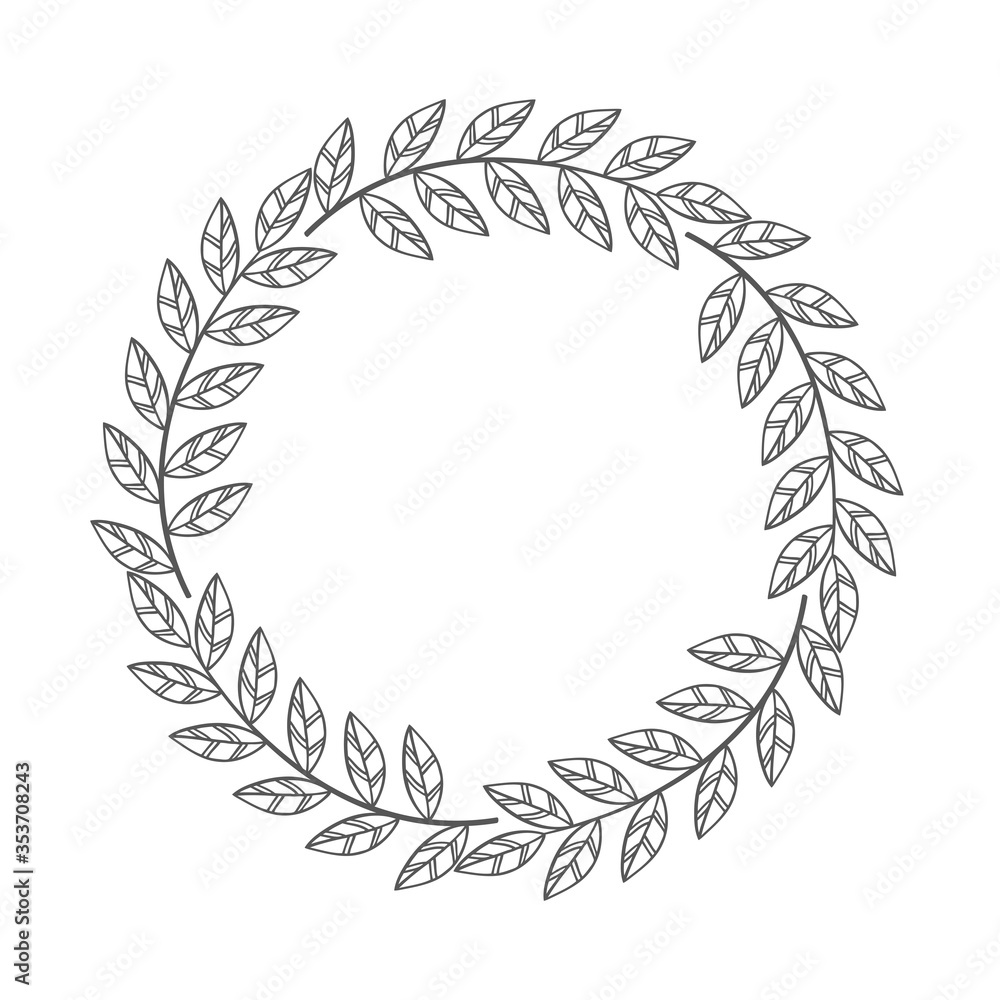 Floral spring branch with leaves round border for decor design elements on white, stock vector illustration Floral spring branch with leaves round border for decor design elements on white, stock vector illustration