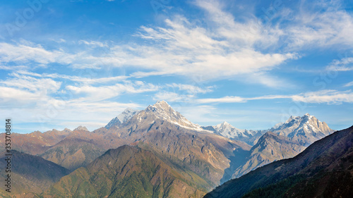 Himalayan mountains landscape on the trek from Paiya to Panggom it is on trekking route to Mera peak in Nepal.
