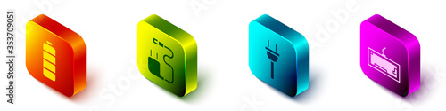 Set Isometric Battery charge level indicator, Charger, Electric plug and Keyboard icon. Vector.