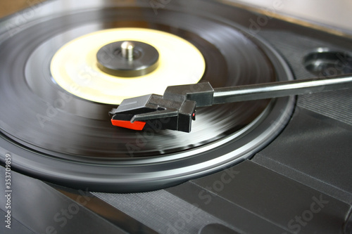 Vinyl player. Vinyl plate and needle close-up. 