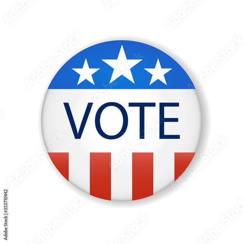 2020 United States of America presidential election button design. Badge USA election 2020 design. Patriotic stars and stripes theme.