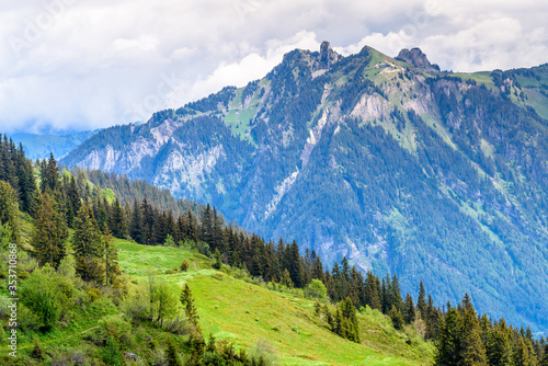 The Swiss Alps at Murren, Switzerland. Jungfrau Region. The valley of Lauterbrunnen from Interlaken.