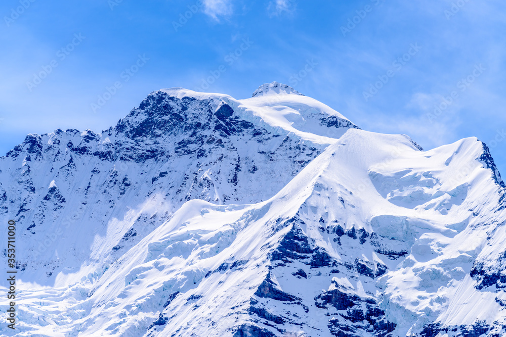 Obraz premium The Swiss Alps at Murren, Switzerland. Jungfrau Region. The valley of Lauterbrunnen from Interlaken.