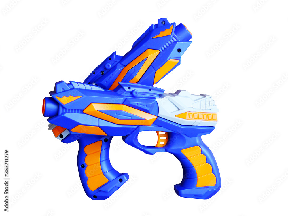 Two blue toy guns isoated on white background Two blue toy guns isoated on white background