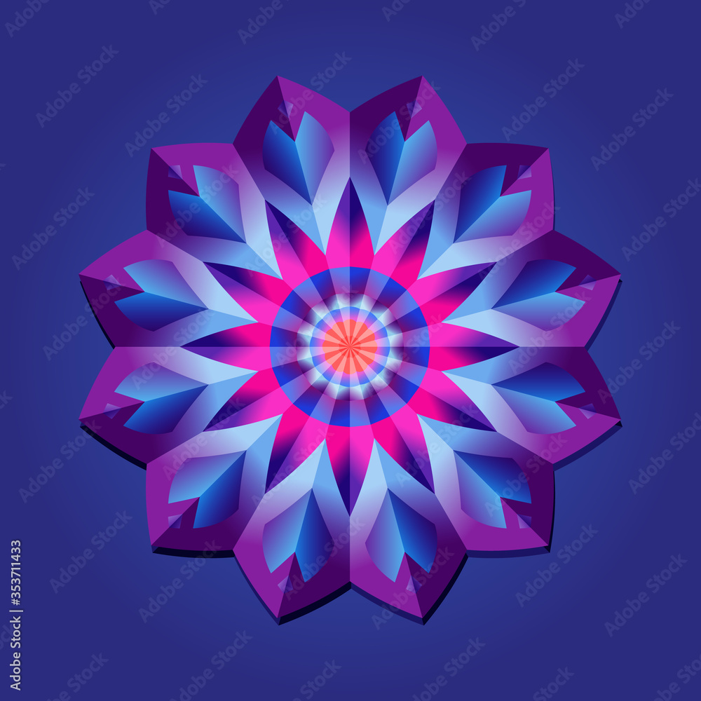 This is a polygon template. This is a purple pink neon geometric mandala. Asian floral pattern. This is a polygon template. This is a purple pink neon geometric mandala. Asian floral pattern.