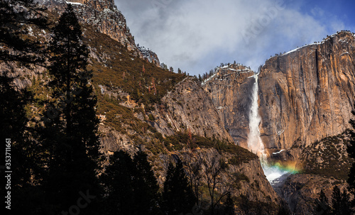 Snow and Rainbows on Yosemite Falls, Yosemite National Park, California