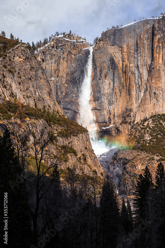 Snow and Rainbows on Yosemite Falls  Yosemite National Park  California