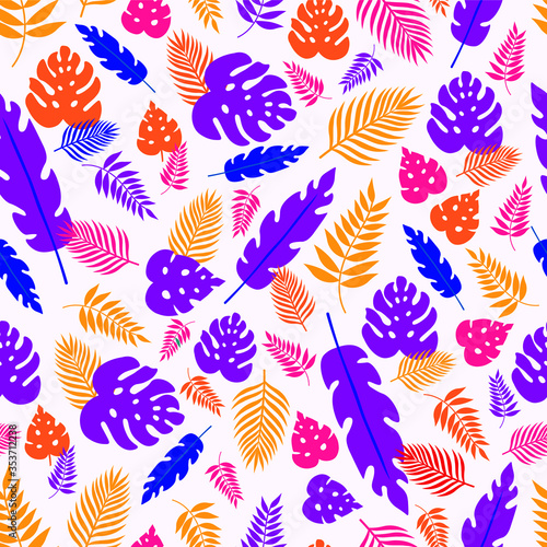 Vector seamless pattern with tropical colorful  leaves