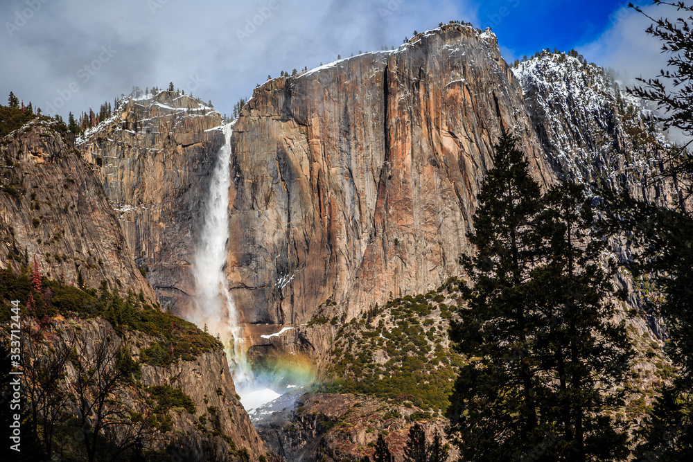 Snow and Rainbows on Yosemite Falls, Yosemite National Park, California