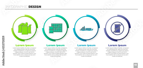Set Oil industrial factory building, Oil price increase, Oil tanker ship and No barrel for gasoline. Business infographic template. Vector.