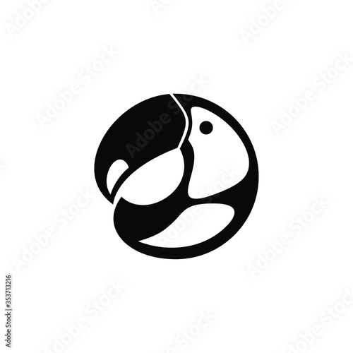Flat vector icon of toucan in circle shape on white background. Isolated logo for your design 