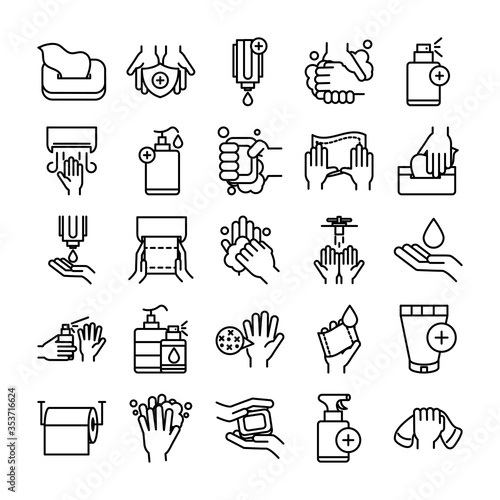 personal hand hygiene, disease prevention and health care line style icon