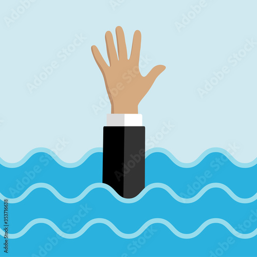 illustration of a drowning businessman hand in water helping business to survive support rescue concept horizontal