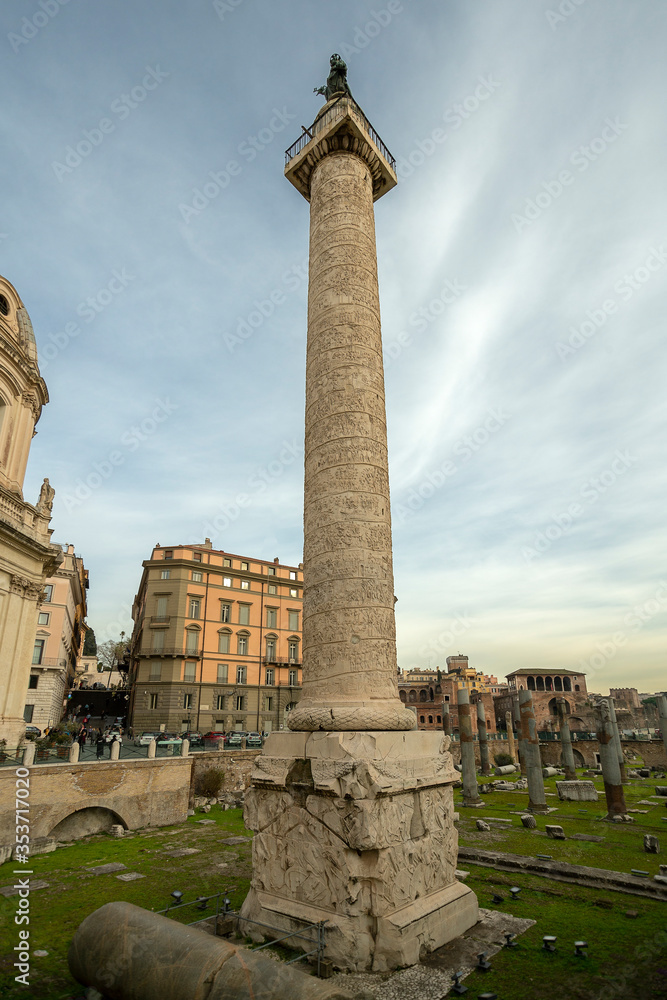 Trajan's column and Ruins of Trajan's Forum, Rome, Italy