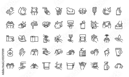 personal hand hygiene, disease prevention and health care line style icon