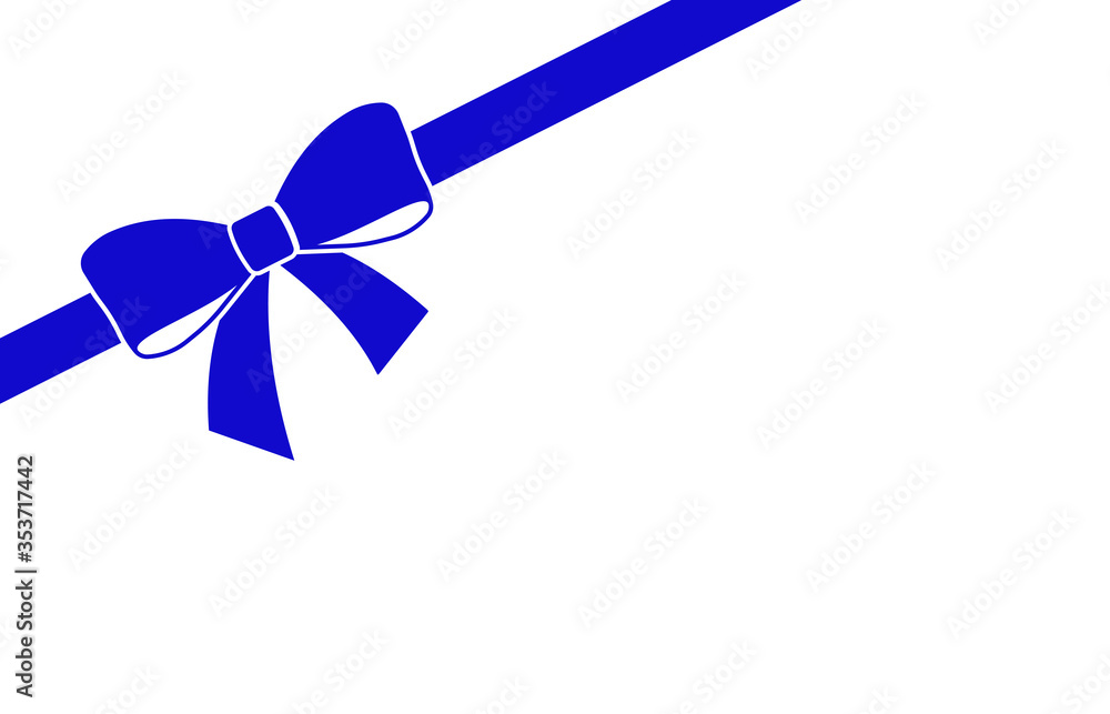 Decorative blue satin bow with  ribbon isolated on white. Vector pink  gift bow with curled ribbon for page decor.