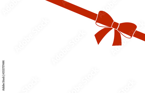 Decorative red satin bow with  ribbon isolated on white. Vector gift bow with curled ribbon for page decor.