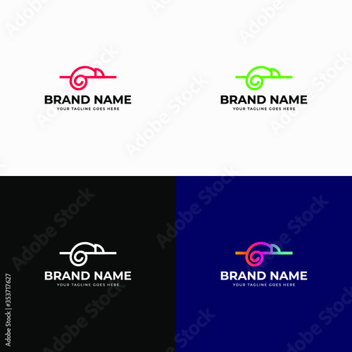 Line art style chameleon logo design template vector illustration. Lizard animal, Exotic animal, Chameleon logo template. Creative chameleon logo icon design.