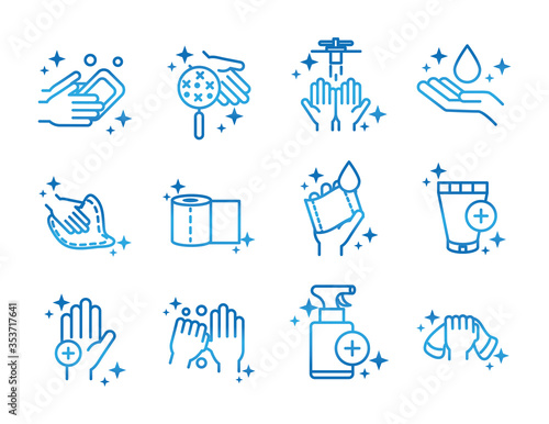 personal hand hygiene, disease prevention and health care gradient style icon