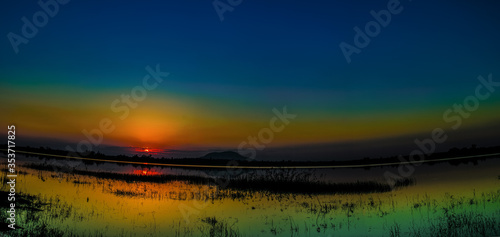 Canvas Print Gorgeous Panorama Sunset view from Gangdoa Dam at bankura in India