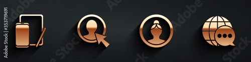 Set Phone and graphic tablet, Create account screen, Create account screen and World map made from speech bubble icon with long shadow. Vector.