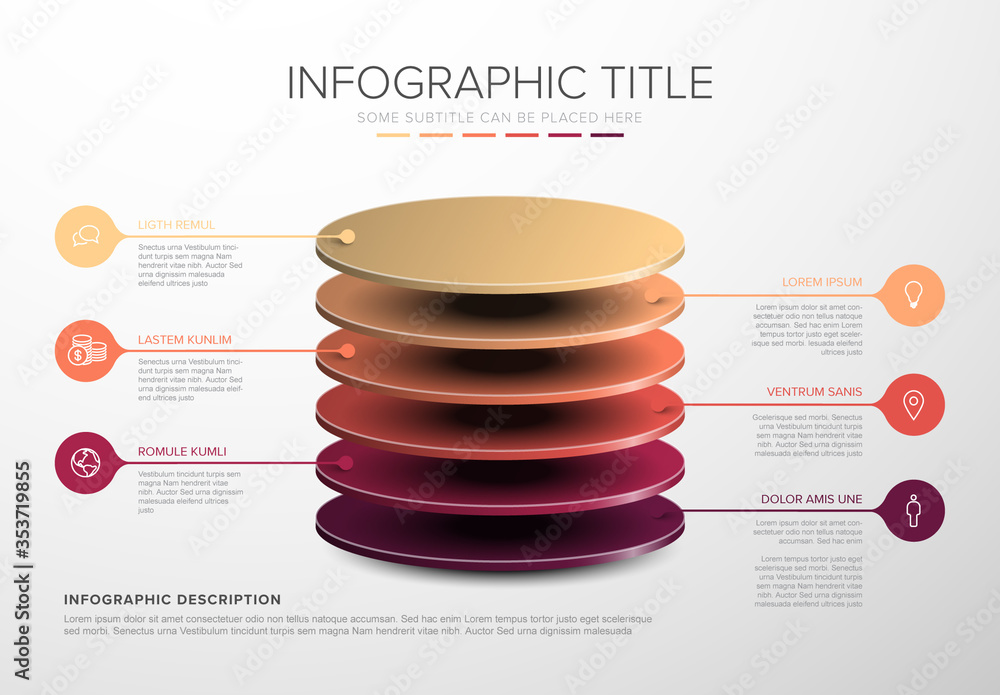 Infographic Layout with Red Circle Elements Stock Template | Adobe Stock