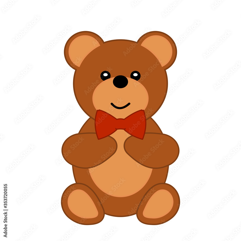 Cute bear with bow cartoon vector illustration. Concept for preschool activity for children, card for kids Cute bear with bow cartoon vector illustration. Concept for preschool activity for children, card for kids