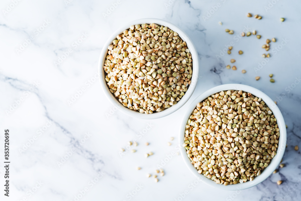 Dried Green Buckwheat porridge in a bowl Dried Green Buckwheat porridge in a bowl