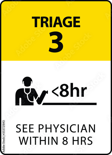 Triage 3: See physician within 8 hours. A sign formatted to the proportions of an A4 or Letter page.