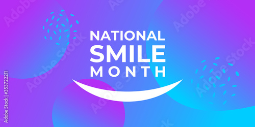 National smile month. Vector web banner, poster, card for social networks and online media. The horizontal composition, the text of National smile month. Concept of dentistry and dental health.