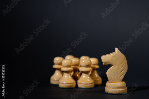 Concept or metaphor, chess pieces,  leadership, leader protects his people, teamwork,   