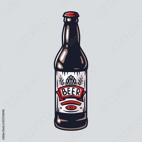 Sihluette of beer bottle with cap and label